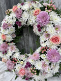 Pink & White Funeral Wreath