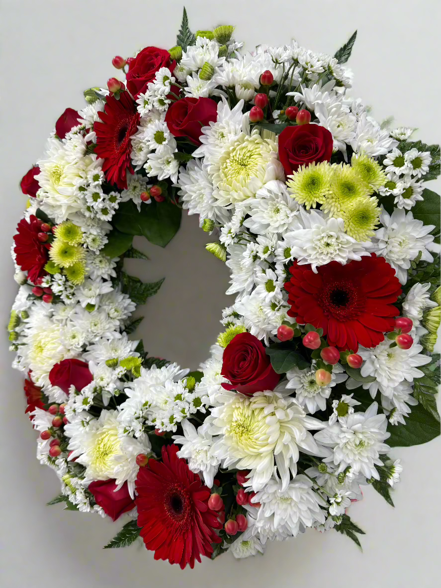 Red & White Funeral Wreath