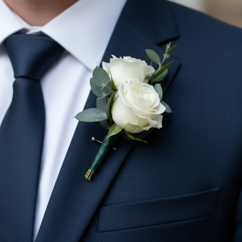 White Spray Rose Boutonnière