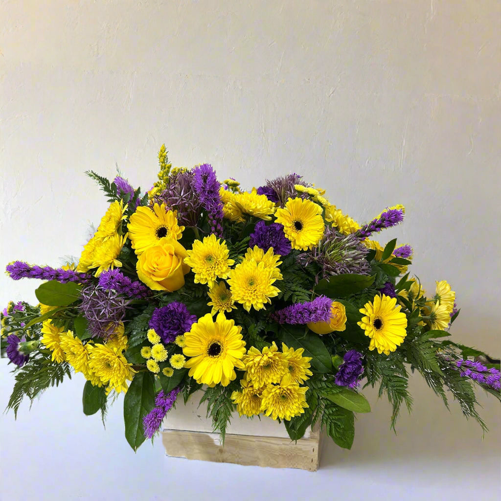 Yellow & Purple Casket Spray