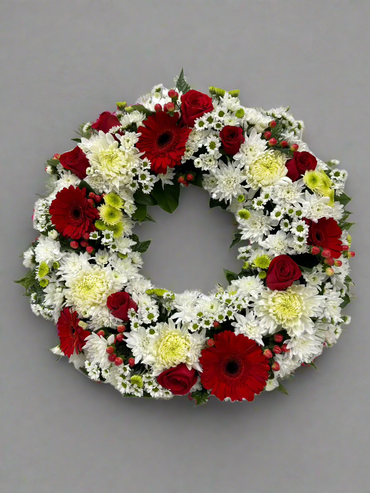 Red & White Funeral Wreath