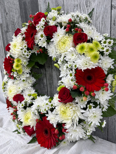 Red & White Funeral Wreath