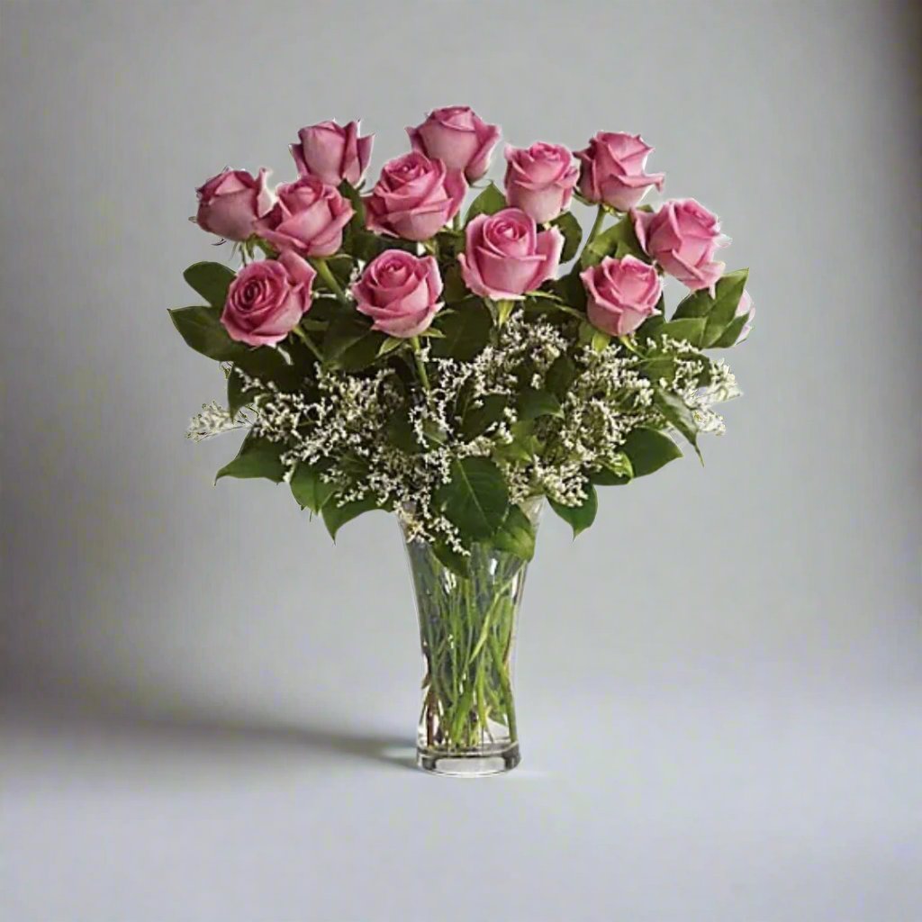 Pink Rose Deluxe Dozen Arrangement