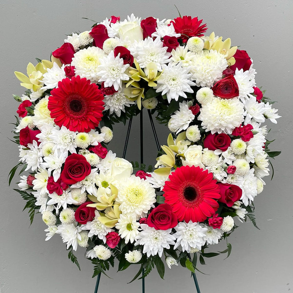Red & White Funeral Wreath