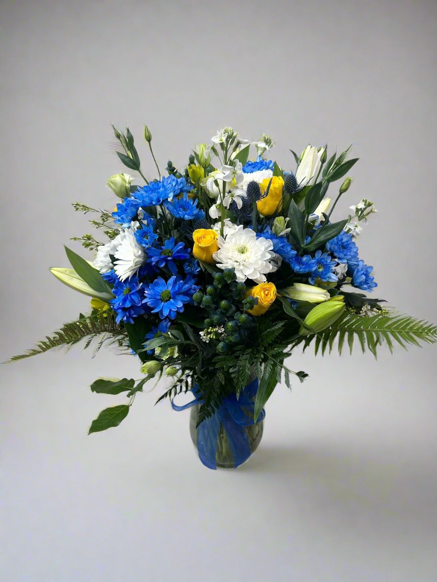 Blue Funeral Altar Arrangement